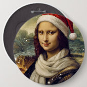 Mona Lisa mit Santa-Hut Button (Vorne & Hinten)