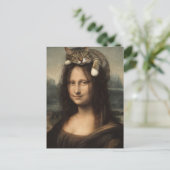 Mona Lisa mit schlafender Katze Postkarte (Stehend Vorderseite)
