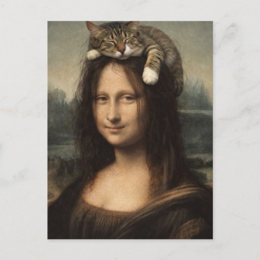 Mona Lisa mit schlafender Katze Postkarte (Vorderseite)