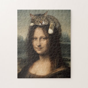 Mona Lisa mit schlafender Katze Puzzle