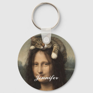 Mona Lisa mit schlafender Katze Schlüsselanhänger