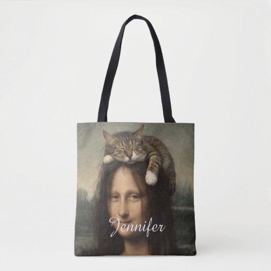 Mona Lisa mit schlafender Katze Tasche (Vorderseite)