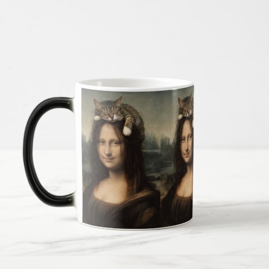 Mona Lisa mit schlafender Katze Verwandlungstasse (Links)