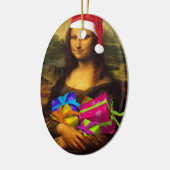 Mona Lisa mit Weihnachtspaketen Keramik Ornament (Links)