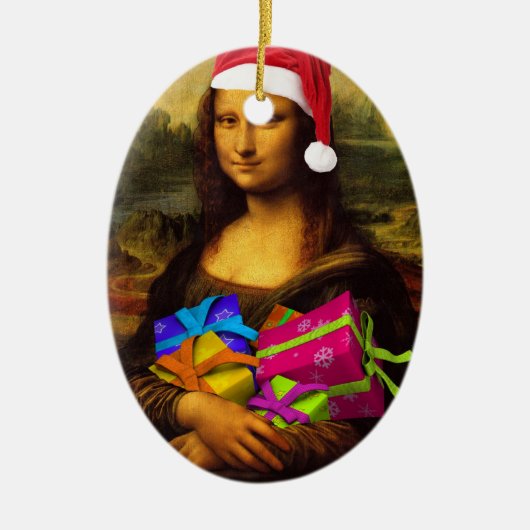Mona Lisa mit Weihnachtspaketen Keramik Ornament (Vorne)