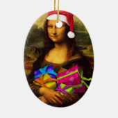 Mona Lisa mit Weihnachtspaketen Keramik Ornament (Hinten)