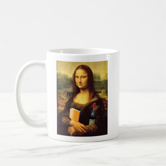 Mona Lisa mit Wein und Buch Humor Kaffeetasse (Links)
