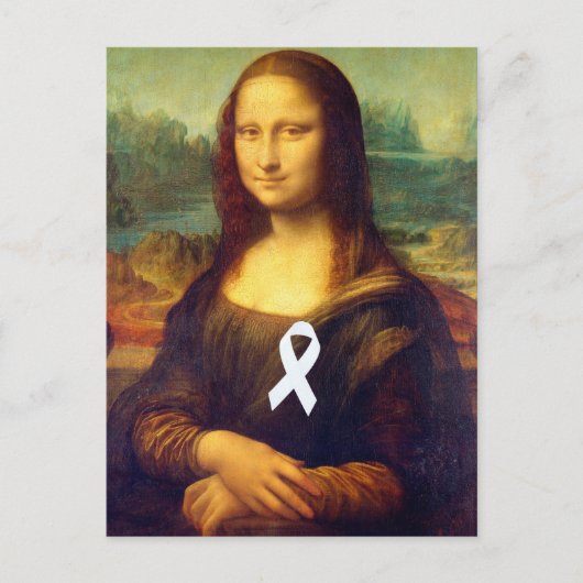 Mona Lisa mit weißem Ribbon Postkarte (Vorderseite)