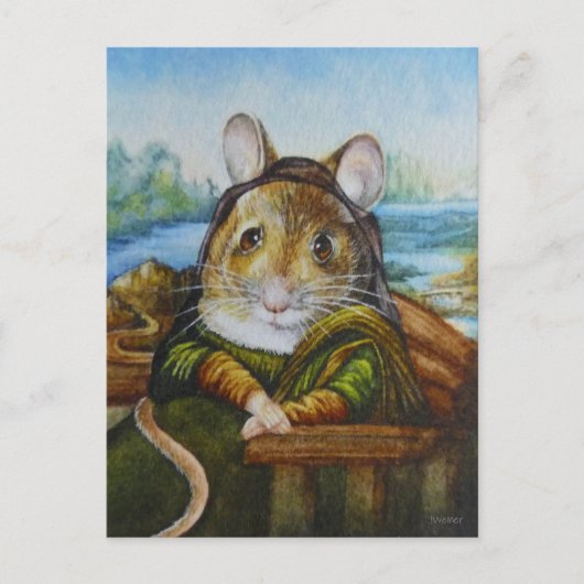 Mona Lisa Mouse Parody Aqua Art Postkarte (Vorderseite)