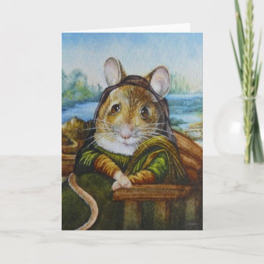 Mona Lisa Mouse Parody Wasserfarbe Kunst Karte (Vorderseite)