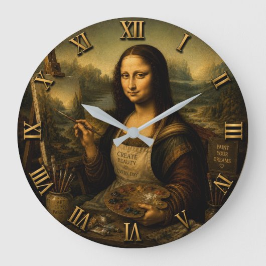 Mona Lisa Painter Große Wanduhr (Vorderseite)