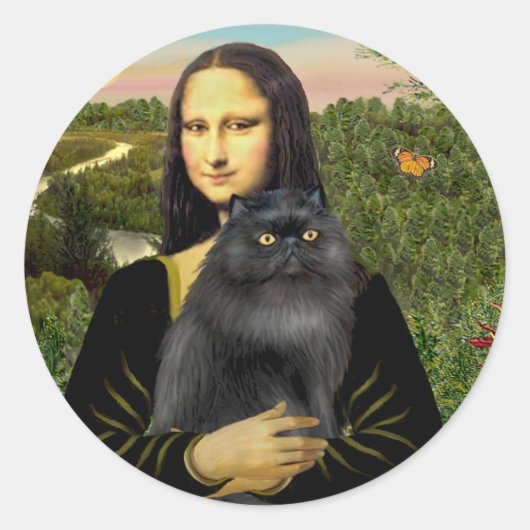 Mona Lisa - Persische Katze (schwarz) Runder Aufkleber (Vorderseite)