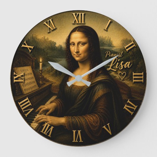 Mona Lisa Pianist Große Wanduhr (Vorderseite)