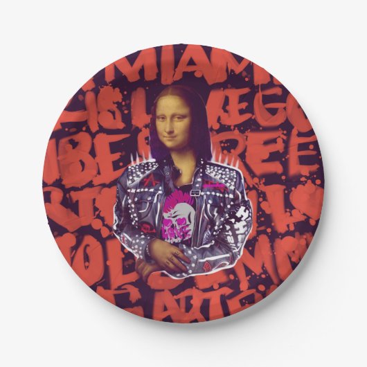 Mona Lisa Punk Art Pappteller (Vorderseite)