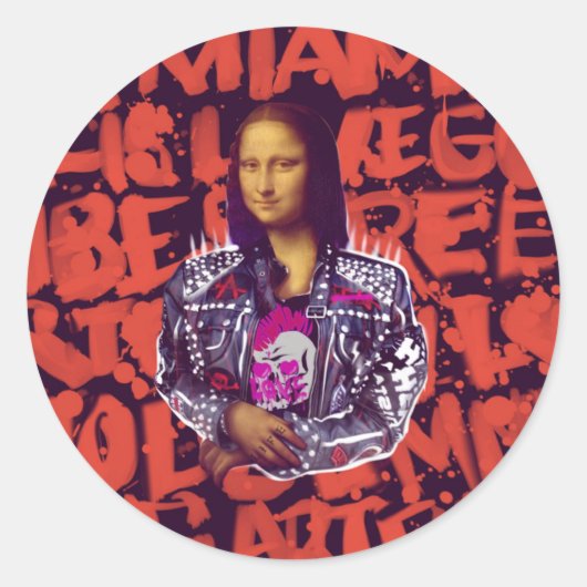 Mona Lisa Punk Art Runder Aufkleber (Vorderseite)