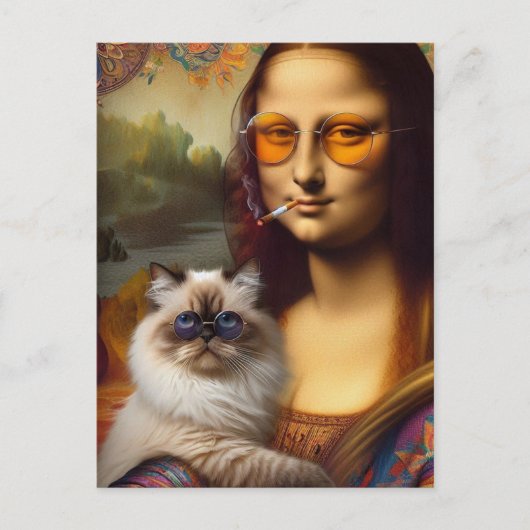 Mona Lisa Rauchen und ihre Himalayakkatze Postkarte (Vorderseite)