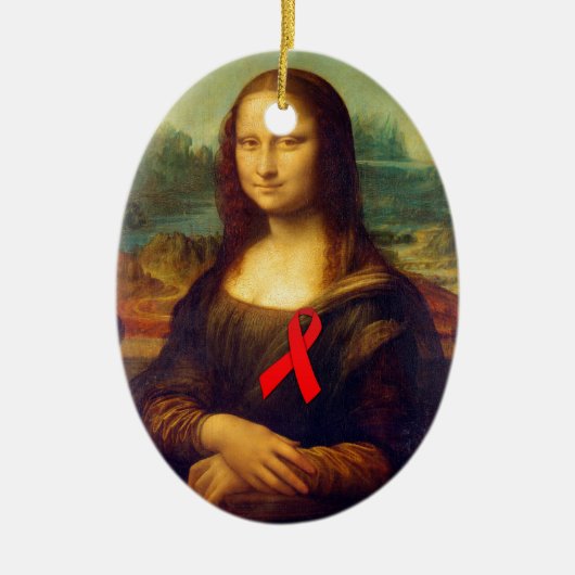 Mona Lisa Red Ribbon Keramikornament (Vorne)