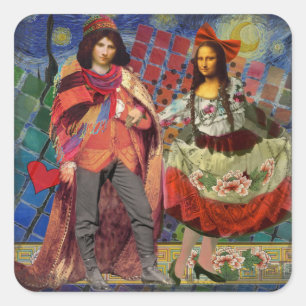 Mona Lisa Romantic Funny Colorful Arte work Quadratischer Aufkleber