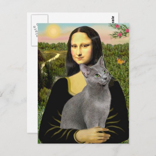 Mona Lisa - Russische Blaue Katze Postkarte (Vorne/Hinten)