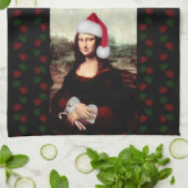 Mona Lisa Santa Hat Christmas Geschirrtuch (Gefaltet)