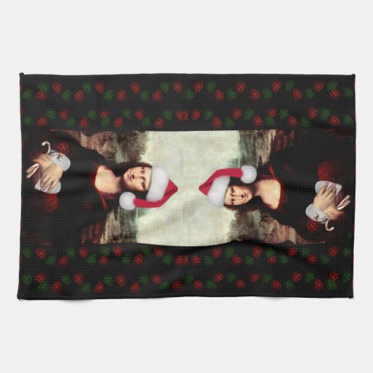 Mona Lisa Santa Hat Christmas Geschirrtuch (Horizontal)