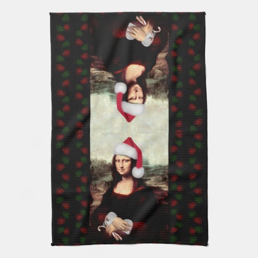 Mona Lisa Santa Hat Christmas Geschirrtuch (Vertikal)