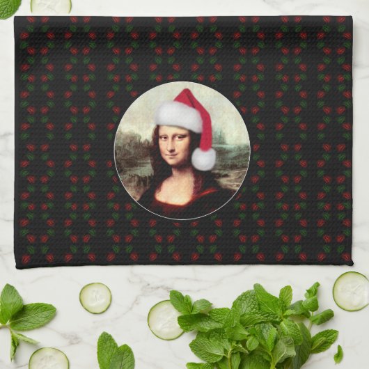 Mona Lisa Santa Hat Christmas Geschirrtuch (Gefaltet)
