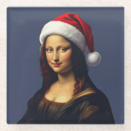 Mona Lisa Santa Hat Christmas Holiday Cut Out Glasuntersetzer