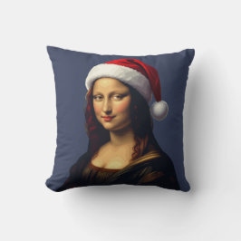 Mona Lisa Santa Hat Christmas Holiday Cut Out Kissen