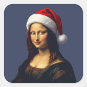 Mona Lisa Santa Hat Christmas Holiday Cut Out Quadratischer Aufkleber (Vorderseite)