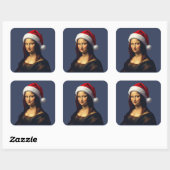 Mona Lisa Santa Hat Christmas Holiday Cut Out Quadratischer Aufkleber (Blatt)