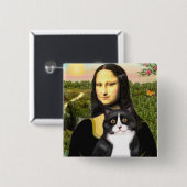 Mona Lisa - Schwarz-Weiß-Katze Button (Vorne & Hinten)