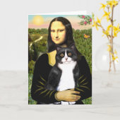 Mona Lisa - Schwarz-Weiß-Katze Karte (Gelbe Blume)