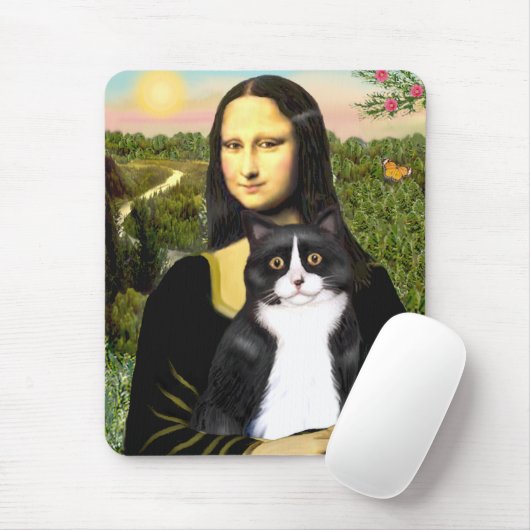 Mona Lisa - Schwarz-Weiß-Katze Mousepad (Mit Mouse)