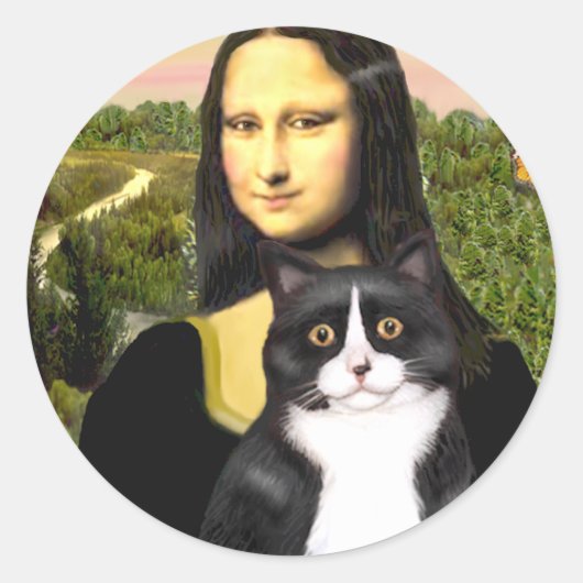 Mona Lisa - Schwarz-Weiß-Katze Runder Aufkleber (Vorderseite)