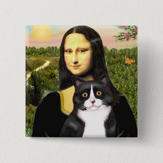 Mona Lisa - schwarz-weiße Katze Button (Vorderseite)