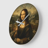 Mona Lisa Singer Funny Vintage Microphone Große Wanduhr (Winkel)