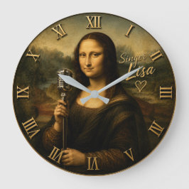 Mona Lisa Singer Funny Vintage Microphone Große Wanduhr