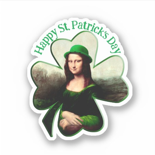 Mona Lisa St. Patrick's Day Clover Aufkleber (Vorderseite)