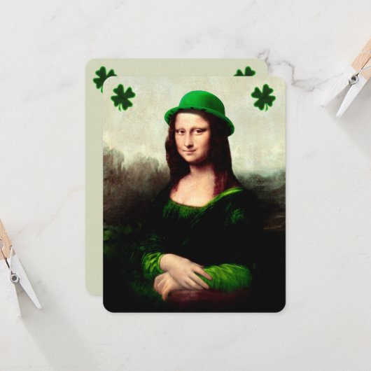 Mona Lisa St. Patrick's Day Kleeblatt Einladung (Vorderseite/Rückseite Beispiel)