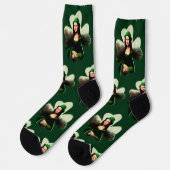 Mona Lisa St. Patrick's Day Kleeblatt Socken (Linkes Detail)