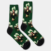 Mona Lisa St. Patrick's Day Kleeblatt Socken (Rechts)