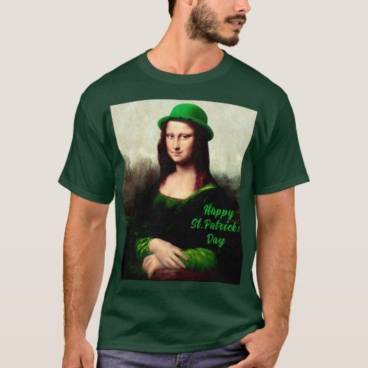 Mona Lisa St. Patrick's Day Kleeblatt T-Shirt (Vorderseite)