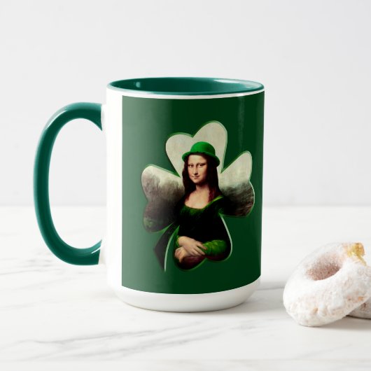 Mona Lisa St. Patrick's Day Kleeblatt Tasse (Mit Donut)