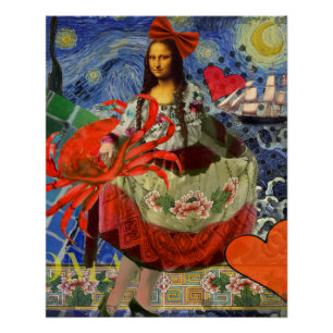 Mona Lisa Sternennacht Collage: Whimsical Surreal  Poster