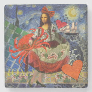 Mona Lisa Sternennacht Collage: Whimsical Surreal Steinuntersetzer