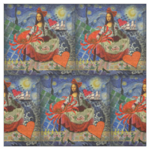 Mona Lisa Sternennacht Collage: Whimsical Surreal Stoff