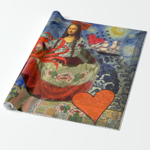 Mona Lisa Sternennacht Collage: Whimsicaler Surrea Geschenkpapier