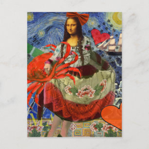 Mona Lisa Sternennacht Collage: Whimsicaler Surrea Postkarte