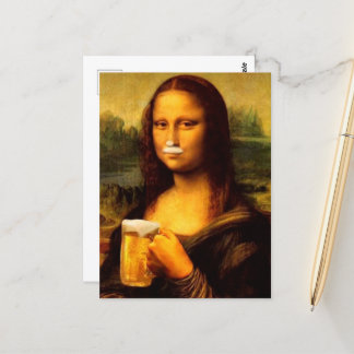 Mona Lisa trinkt Bier Liebhaber Postkarte